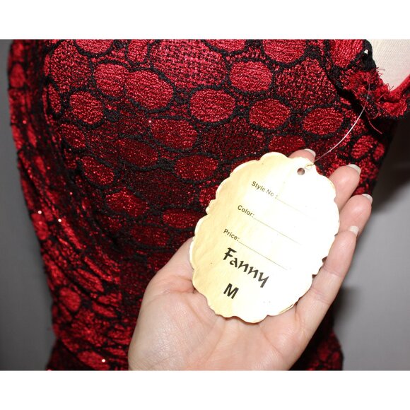 Fanny #1214 Floor Length Jersey & Lace Evening Gown-Size M, 2X-RED/BLACK-NEW - Picture 7 of 7